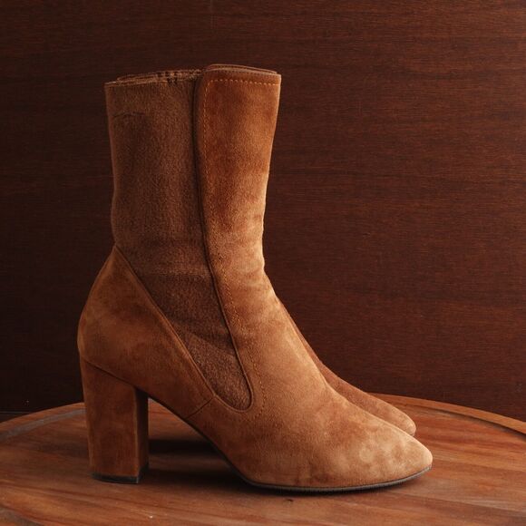 Stuart Weitzman Boots Women SZ 11 Brown Fifer 80 Suede Pull On Stretch Heel READ - Picture 1 of 16
